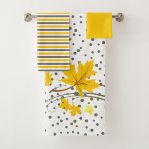 Maple leaves yellow and grey bathroom towel set