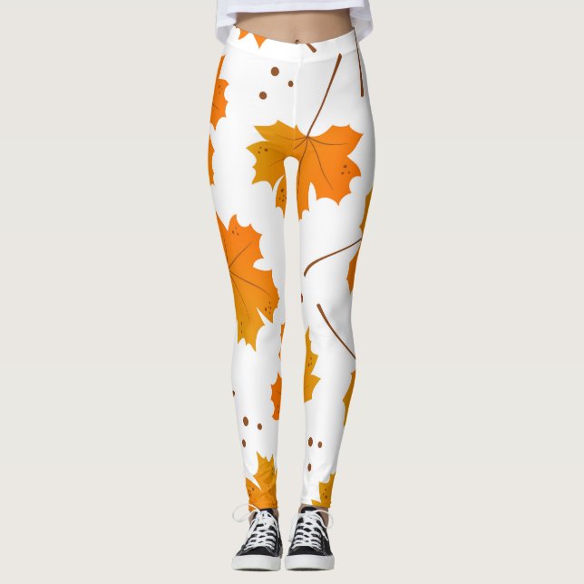 Maple Mirth: Cartoon Autumn Leaves Leggings (Front)