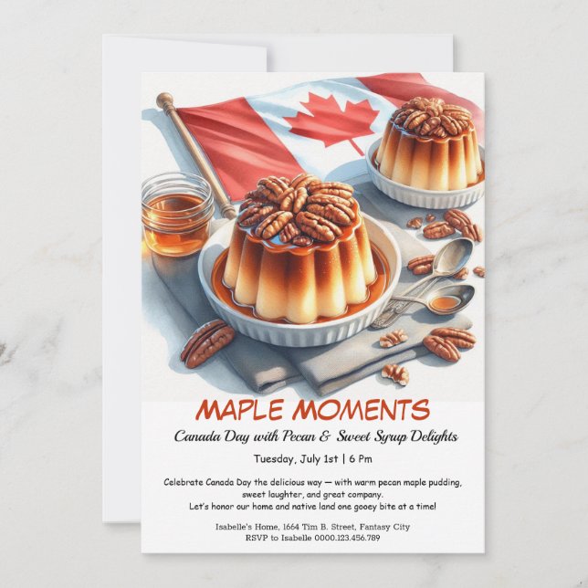 Maple & Pecan Pie Watercolor Design | Canada Day Invitation (Front)