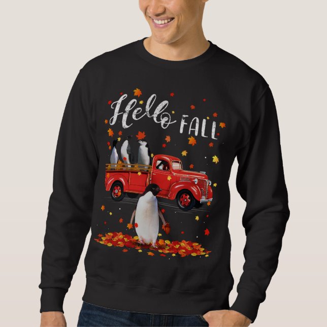 Maple Penguins Leaf Fall Autumn Red Truck Sweatshirt (Front)
