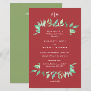 Maple Red Green Magnolia Budget Wedding Invite A9