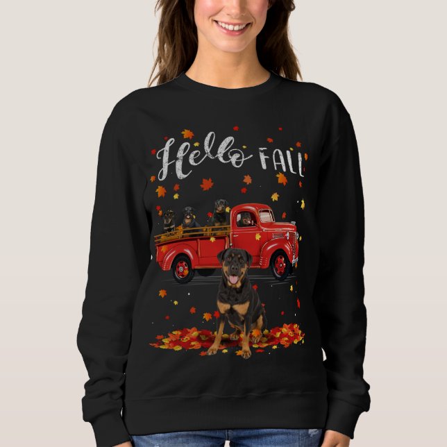 Maple Rottweiler Dog Leaf Fall Autumn Red Truck Sweatshirt (Front)