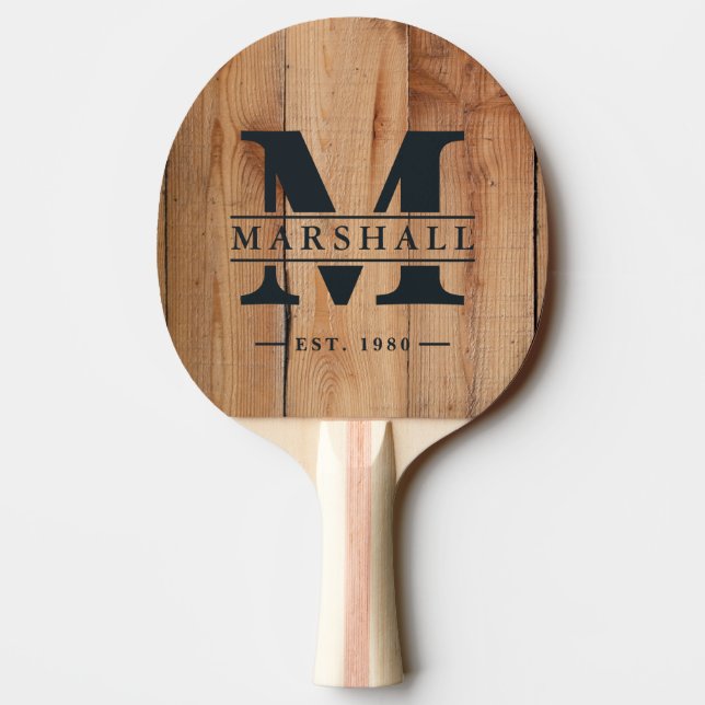 Maple Rough Cut  Monogram & Name Overlay Ping Pong Paddle (Back)