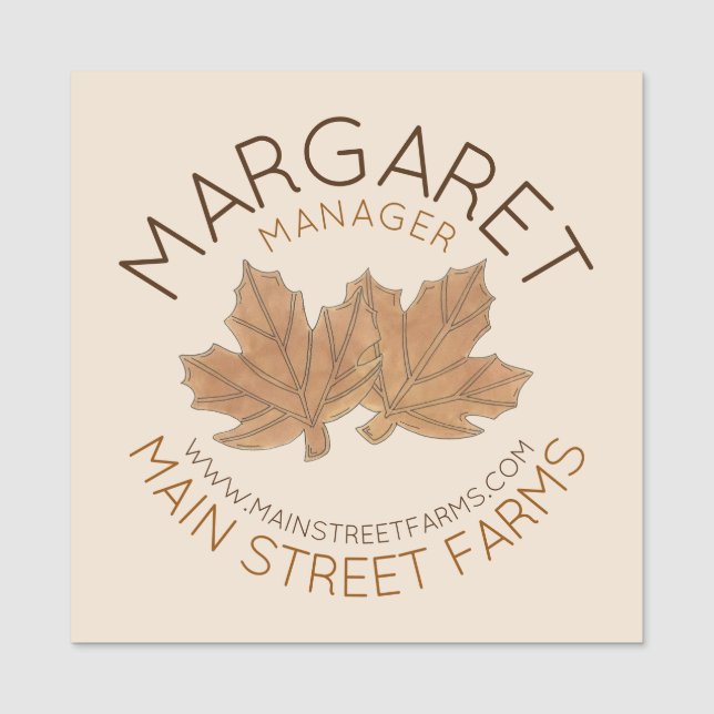 Maple Sugar Leaf Leaves Vermont Farm Orchard Name Tag (Front)