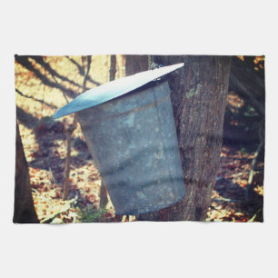 Maple Sugar Sap Bucket On Tree Tea Towel