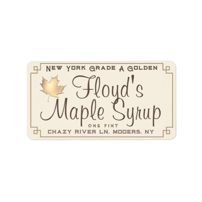 Maple Syrup Address Label with Gold Leaf on Ivory (Front)