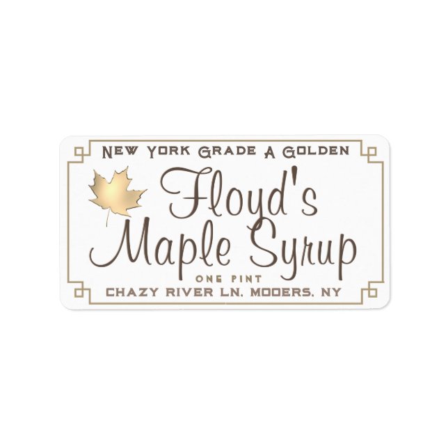Maple Syrup Address Label with Gold Leaf on White (Front)