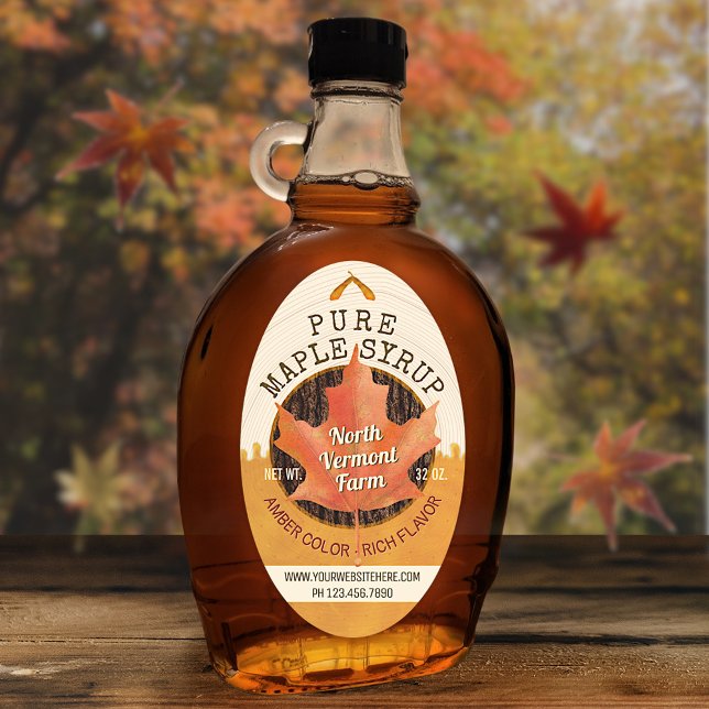 Maple Syrup Autumn Leaf Custom Business Jar Labels (Creator Uploaded)