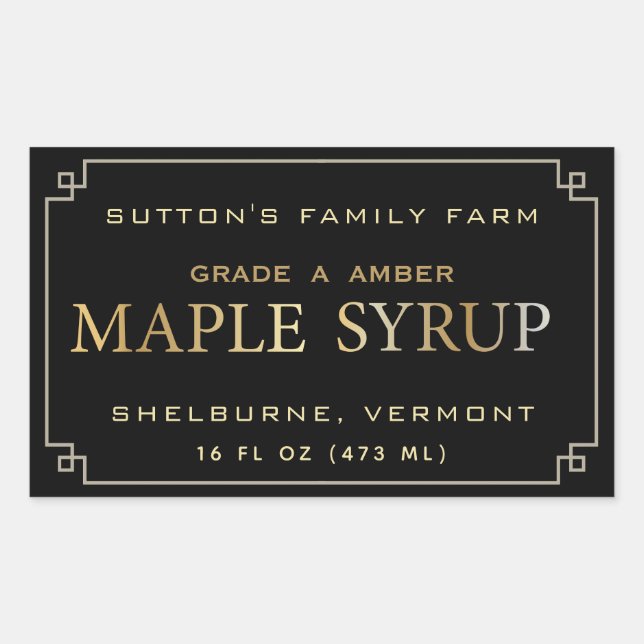 Maple Syrup Black and Gold Border Label (Front)