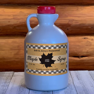 Maple Syrup Black Buffalo Check Leaf Kraft Paper Rectangular Sticker
