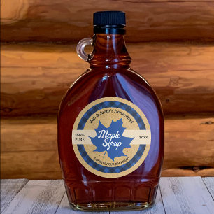 Maple Syrup Blue Leaf Buffalo Plaid Craft Classic Round Sticker