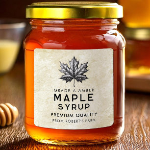 Maple syrup canning label with leaf
