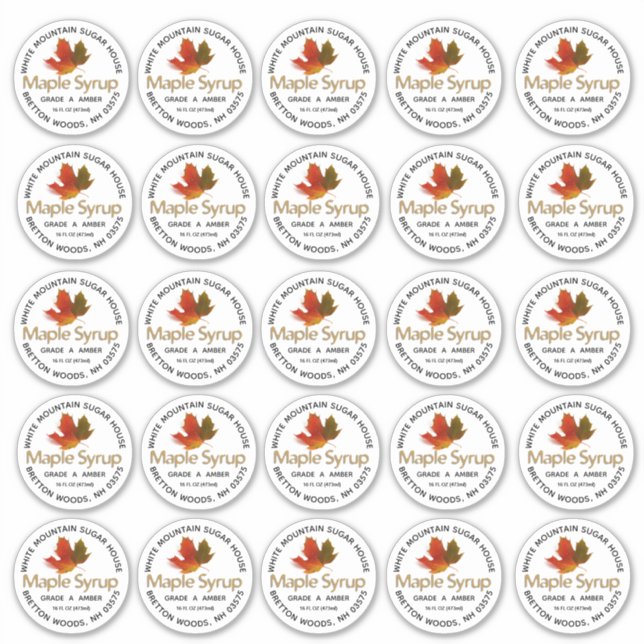 Maple Syrup Colourful Maple Leaf Custom Label 2.5" (Front)