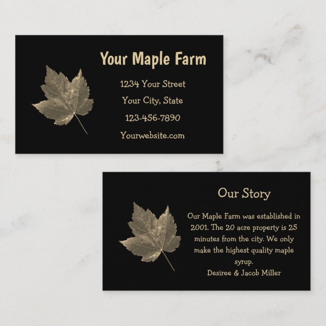 Maple Syrup Farm Beige Black Country Rustic Business Card (Front/Back)