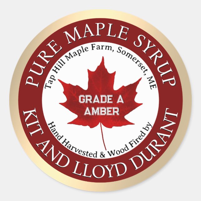 Maple Syrup Hand Harvested Wood Fired Red Leaf  Classic Round Sticker (Front)