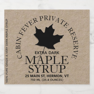 Maple Syrup Kraft Jar Label with Black Leaf