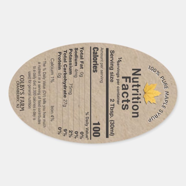 Maple Syrup Kraft Nutrition Facts Oval Leaf Label (Front)
