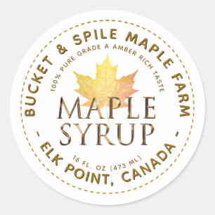 Maple Syrup Label Autumn Maple Leaf Gold Text