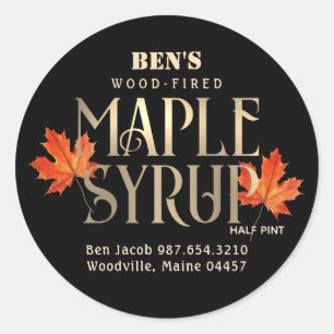 Maple Syrup Label Black and Gold with Orange Leaf