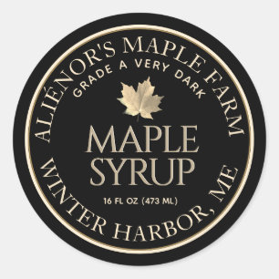 Maple Syrup Label Black with Gold Maple Leaf
