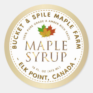 Maple Syrup Label Colourful Maple Leaves Gold Text