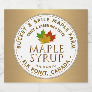 Maple Syrup Label Colourful Maple Leaves Gold Text