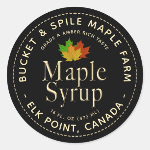 Maple Syrup Label Colourful Maple Leaves Gold Text