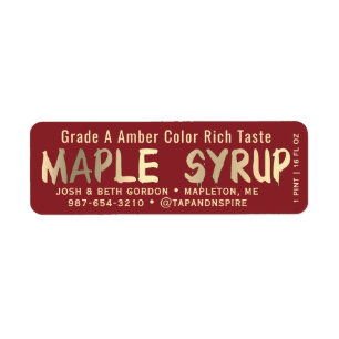 Maple Syrup Label in Metallic Gold Drip Font Return Address Label