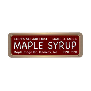 MAPLE SYRUP LABEL Metallic Gold Border  Return Address Label