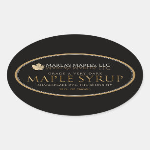 Maple Syrup label Oval Gold leaf on black