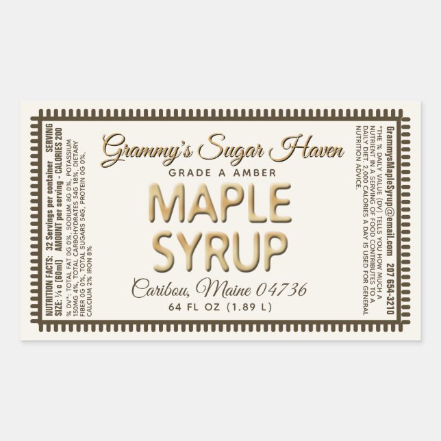 Maple Syrup Label with Nutrition Facts Ivory (Front)