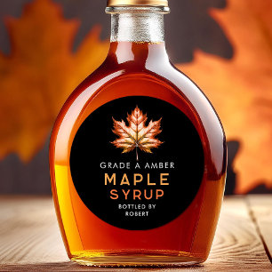 Maple syrup label with red leaf