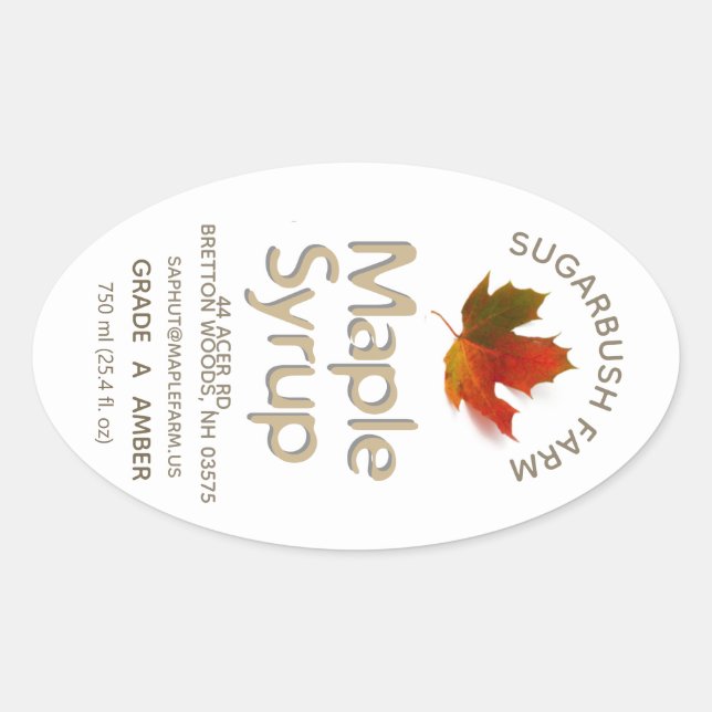 Maple Syrup Large Oval Colourful Maple Leaf Label (Front)