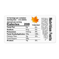 Maple Syrup Leaf Nutrition Facts Shipping Label