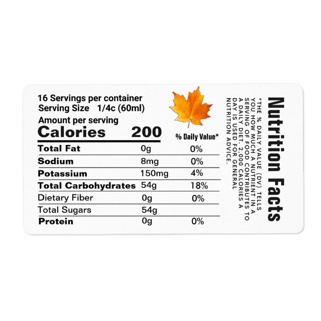 Maple Syrup Leaf Nutrition Facts Shipping Label (Front)