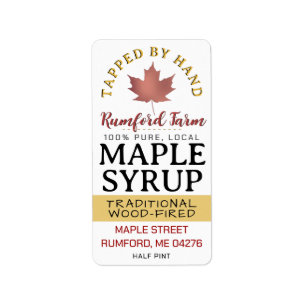 Maple Syrup on Address or Shipping Label Red Leaf