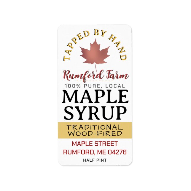 Maple Syrup on Address or Shipping Label Red Leaf (Front)