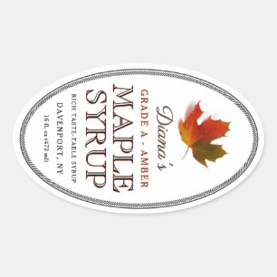 Maple Syrup Oval Border Colourful Maple Leaf Label
