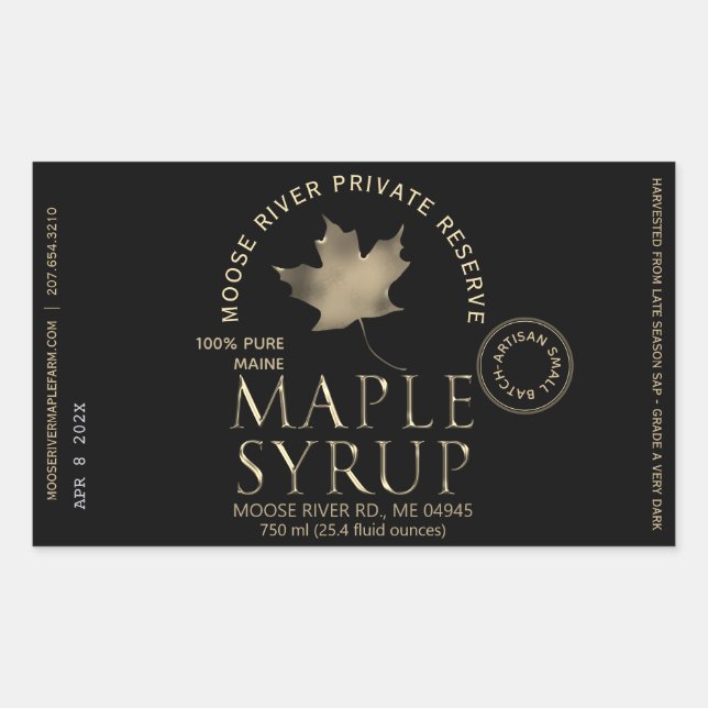 MAPLE SYRUP Private Reserve Gold Leaf Harvest Date Rectangular Sticker (Front)