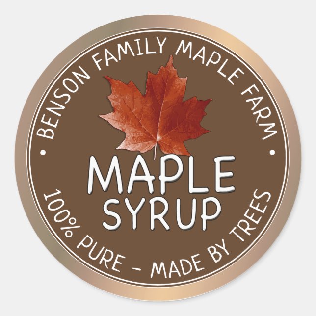 Maple Syrup Product Label 100% PURE -MADE BY TREES (Front)