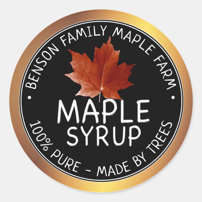 Maple Syrup Product Label 100% PURE -MADE BY TREES (Front)