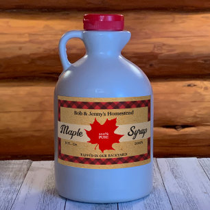 Maple Syrup Red Buffalo Check Leaf Craft Paper Rectangular Sticker