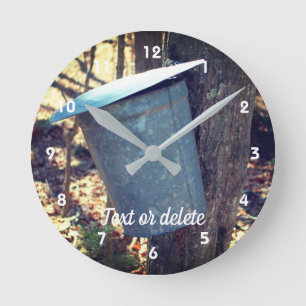 Maple Syrup Sap Bucket On Tree Personalised Round Clock