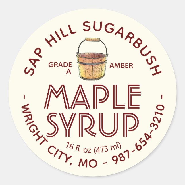 Maple Syrup Sap Bucket Red Text on Ivory Label  (Front)