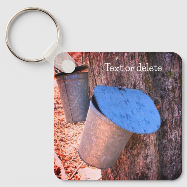 Maple Syrup Sap Buckets Nature Personalised Key Ring (Front)