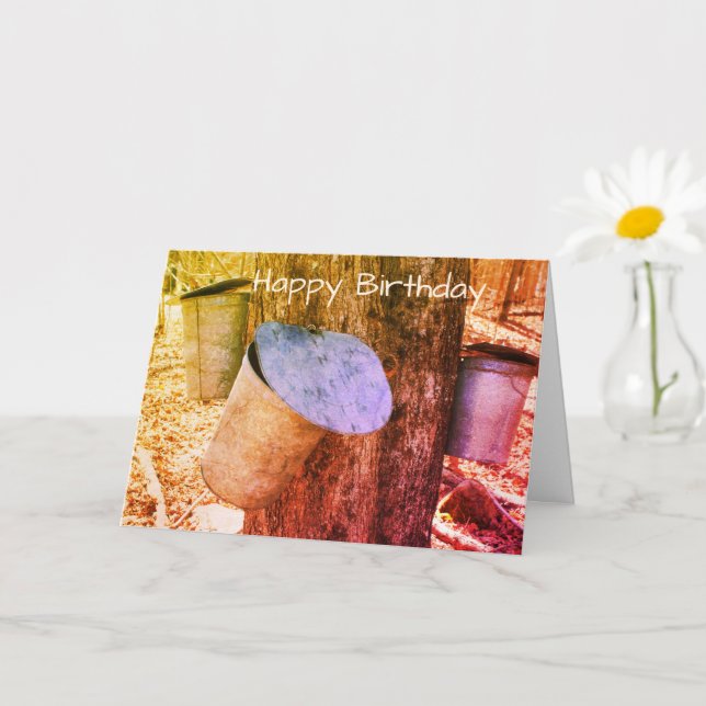 Maple Syrup Sap Buckets On Tree Art Birthday Card (Small Plant)