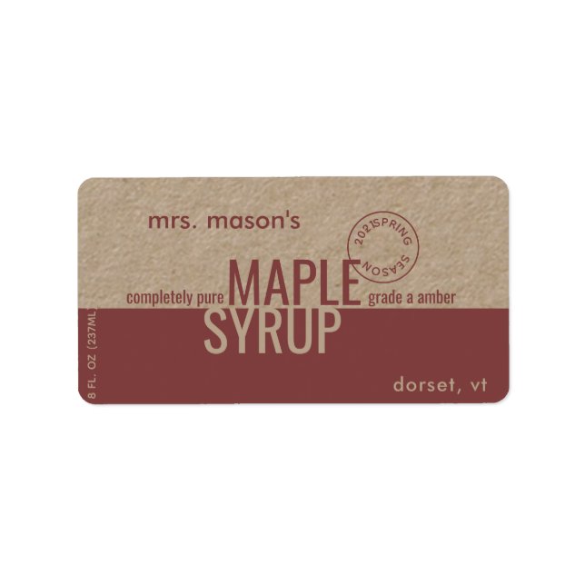 Maple Syrup Spring Season Kraft and Brown Label (Front)