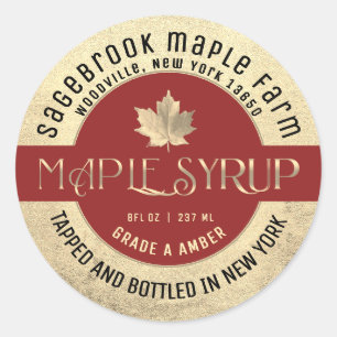 MAPLE SYRUP STATE NAME LABEL GOLD & RED