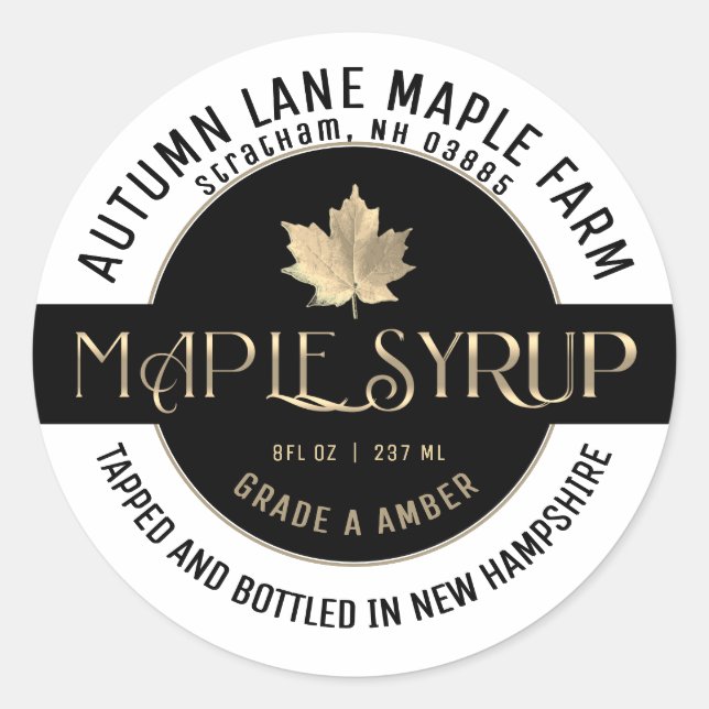 Maple Syrup State Name Label on Dark Gold Gradient (Front)
