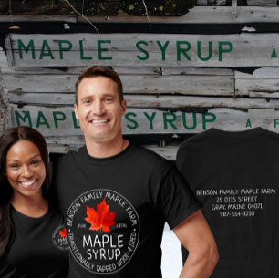 Maple Syrup T-shirt White Chalkboard Text Red leaf
